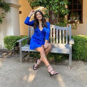 MAJORELLE Bedford Wrap Mini Dress in Cobalt Blue Floral Foil Size XXS NWOT